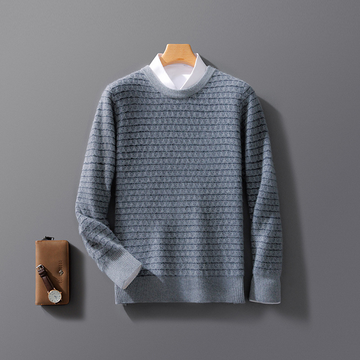 Men’s Sweater – Wool Blend – Loose Fit – Jacquard Knit – Round Neck – Long Sleeve