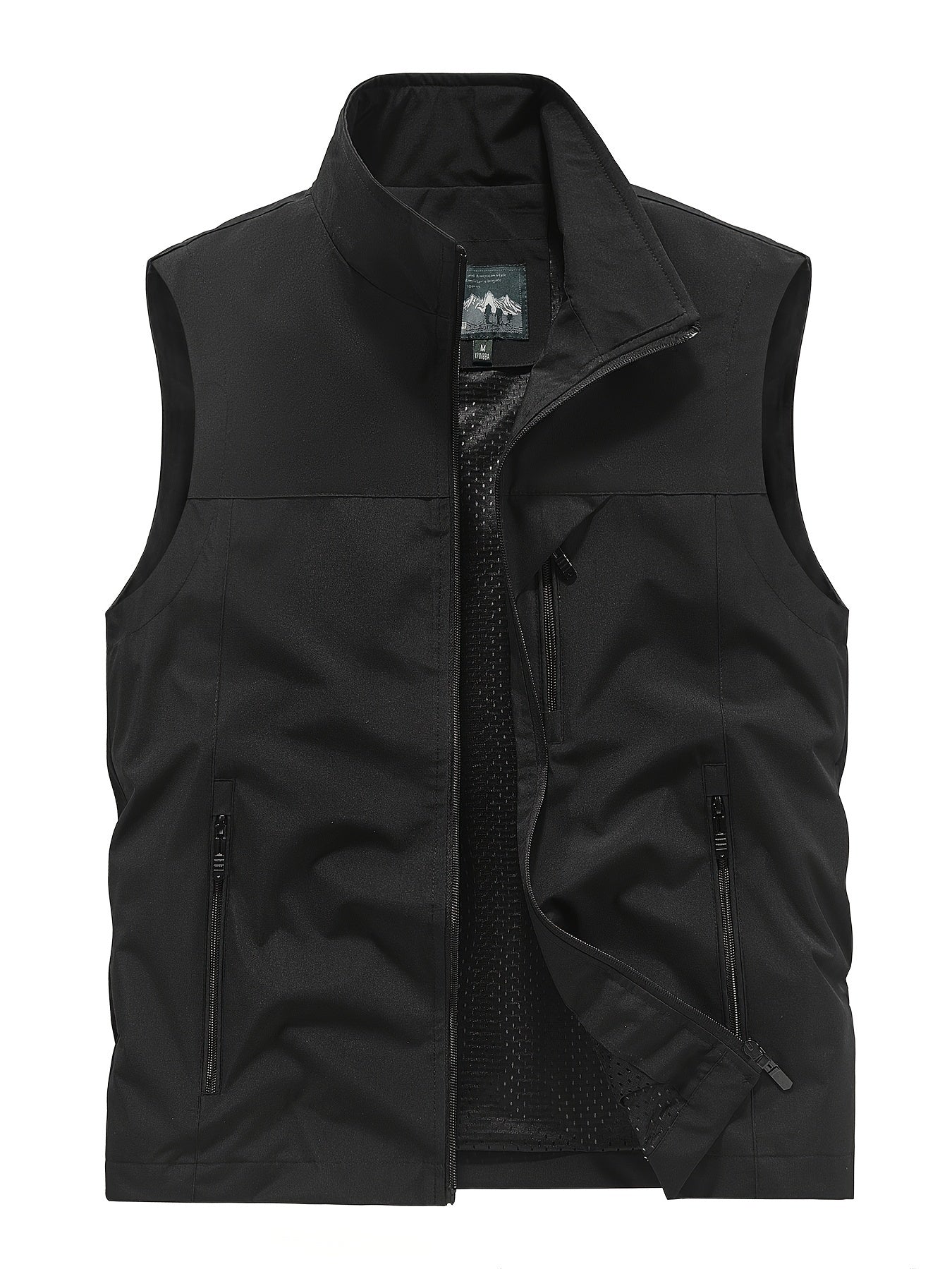 Man wearing active zip up stand collar vest, ideal for running and outdoor activities.