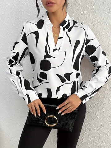 Elegant long-sleeved blouse with geometric patterns for women
