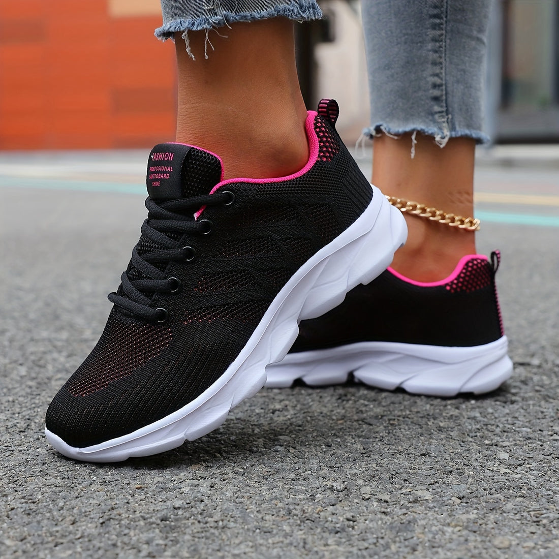 Breathable flying woven sneakers for women, featuring a lightweight, non-slip sole.