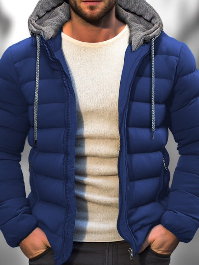 Men’s Puffer Jacket – Structured Fit – Quilted Design – Hooded with Zip Pockets