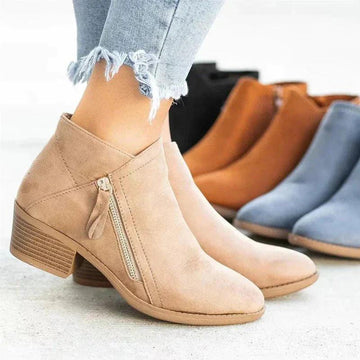Women's Ankle Boots - Low Block Heel - Zipper Closure - Comfortable Wear