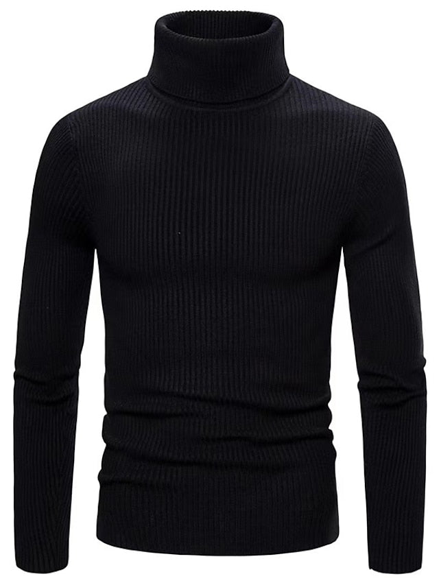 Men’s Turtleneck Sweater - Knit Ribbed Design - Slim Fit - Soft Warm Casual Wear