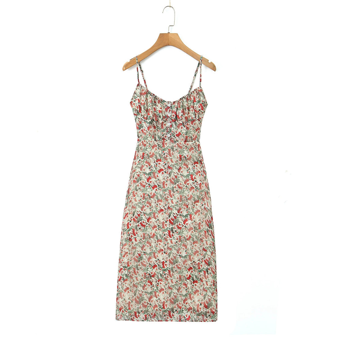 Women's Midi Dress - Floral Print - Sweetheart Neckline - Spaghetti Straps - Lightweight Breathable Fabric