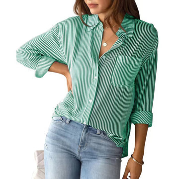 Button down collared stripe shirt for women