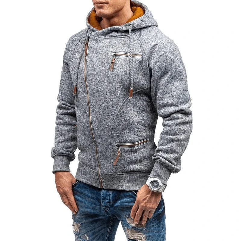 Men’s Hoodie – Regular Fit – Fleece Texture – Asymmetrical Zip – Zipped Pockets
