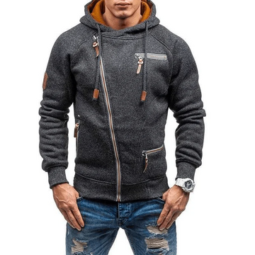 Men’s Hoodie – Regular Fit – Fleece Texture – Asymmetrical Zip – Zipped Pockets