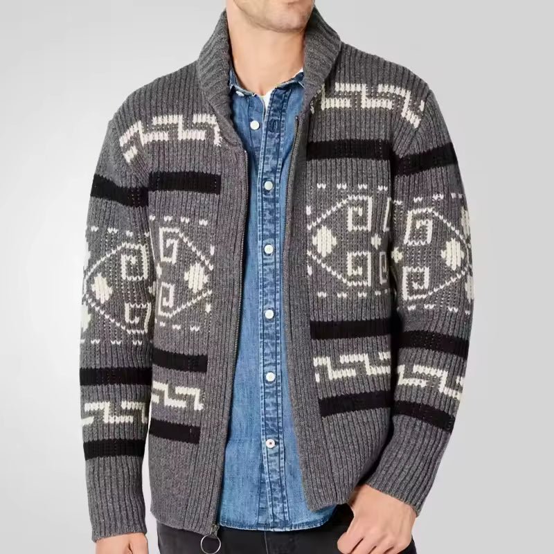 Men’s Cardigan – Wool Blend Knit – Regular Fit – Zip Front – Turn-Down Collar