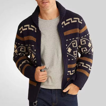 Men’s Cardigan – Wool Blend Knit – Regular Fit – Zip Front – Turn-Down Collar