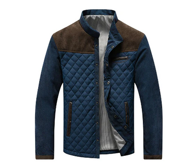 Men’s Quilted Jacket – Regular Fit – Suede Trim – Stand Collar – Snap Closure