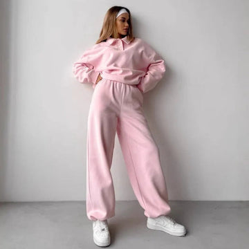 Women’s Two-Piece Sweatshirt – Relaxed Fit – Soft Fleece – Collared – Long Sleeve Casual Top