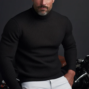 Men’s Turtleneck Sweater – Slim Fit – Ribbed Wool Blend – Long Sleeve