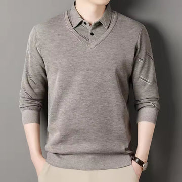 Men’s Pullover Sweater – Classic Fit – Fleece Lined – V-Neck with Polo Collar