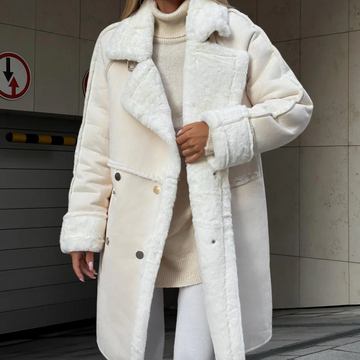 Women’s Long Coat – Oversized Fit – Plush Wool Feel – Wide Lapel – Full Length