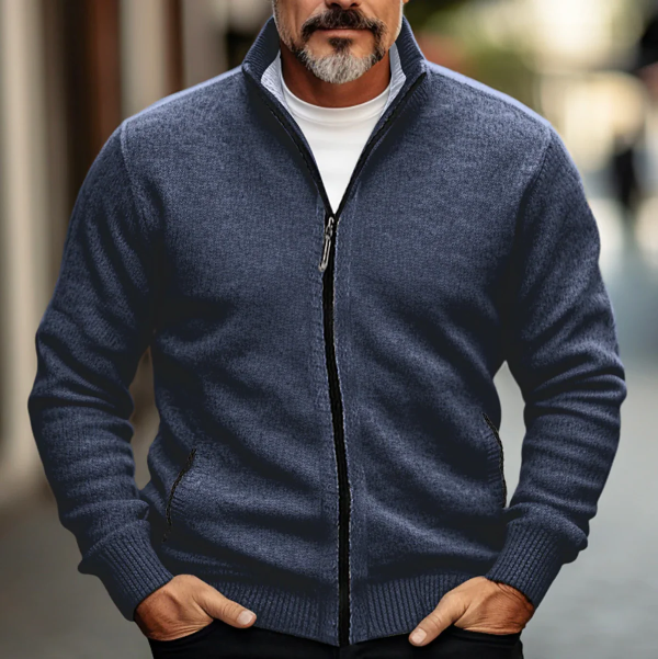 Men’s Zip-Up Cardigan – Soft Knit – Regular Fit – High Collar – Side Pockets