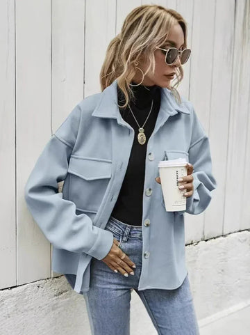 Women’s Wool Coat – Oversized Fit – Notched Collar – Button Front – Hip Length