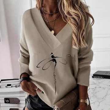 Women’s Sweatshirt – V-Neck – Loose Fit – Cotton Blend – Paisley Print – Long Sleeve