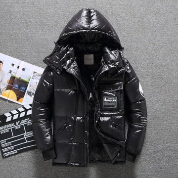 Men’s Down Jacket – Water-Repellent Glossy Finish – Hooded – Standard Fit – Quilted
