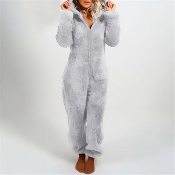 Women’s Hooded Onesie – Plush Fuzzy Fabric – Full Length – Relaxed Fit Loungewear