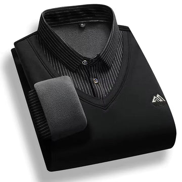 Men’s Pullover Sweater – Thick Knit – Fleece Lined – Polo Neck – Regular Fit