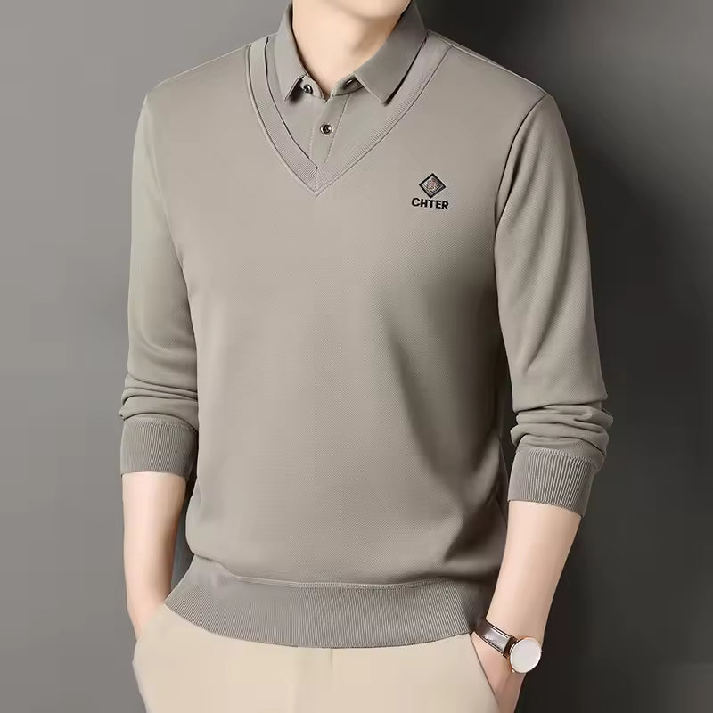 Men’s Pullover Sweater – Slim Fit – Wool Blend – Polo V-Neck – Ribbed Sleeves
