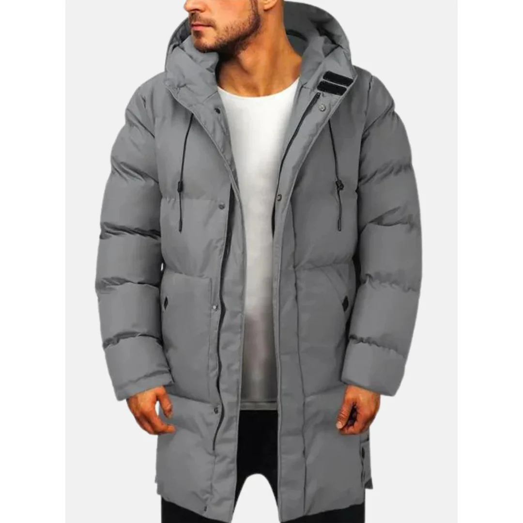 Men’s Quilted Jacket – Regular Fit – Hooded Knee Length – Insulated Weather Resistant