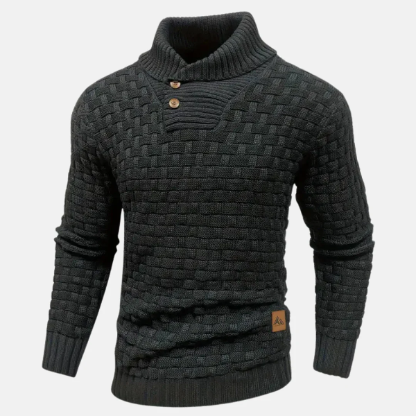 Men’s Sweater – Wool Knit – Shawl Collar – Button Neck – Regular Fit – Textured Weave