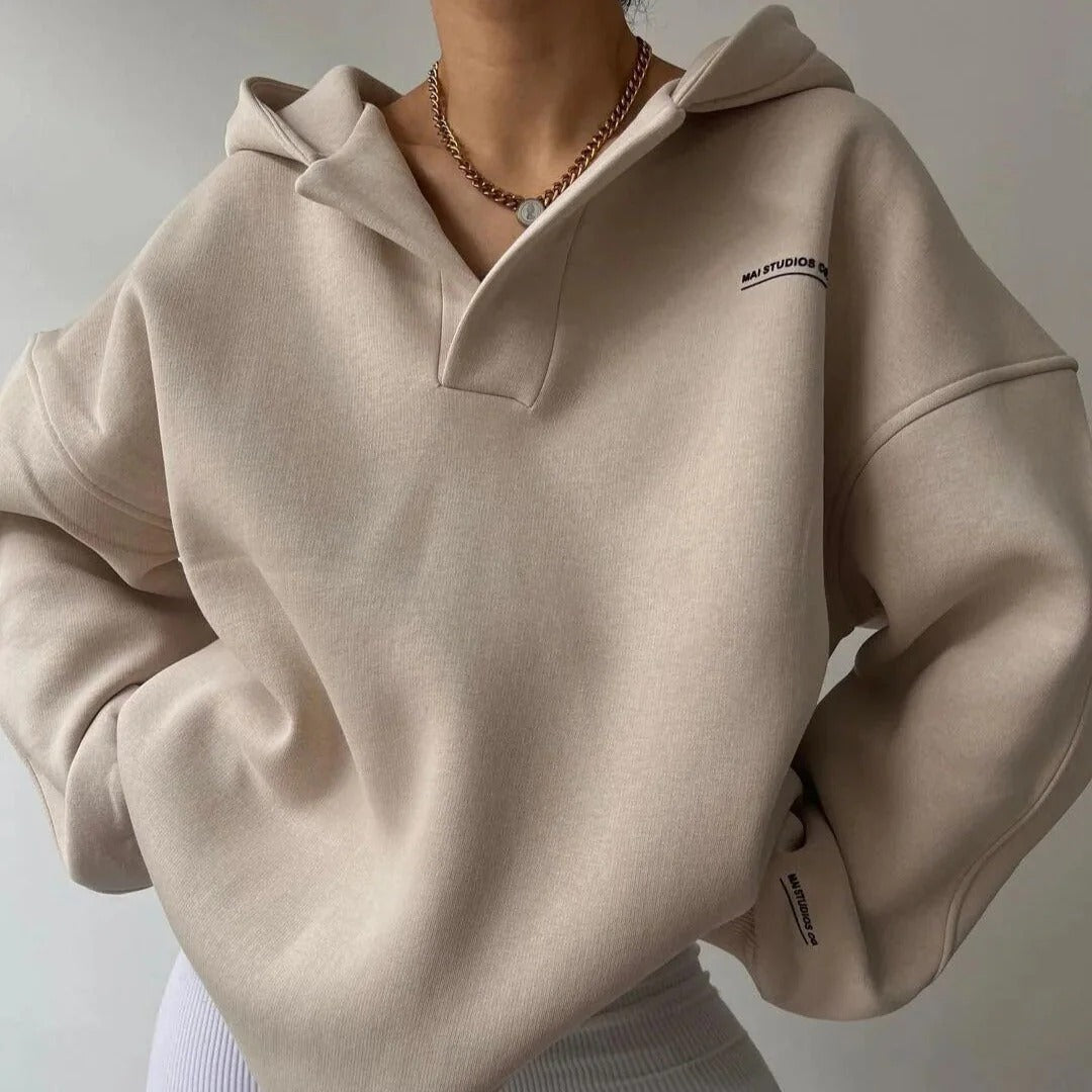 Women’s Oversized Hoodie – Cotton Blend – Drop Shoulder – V-Neck – Relaxed Fit