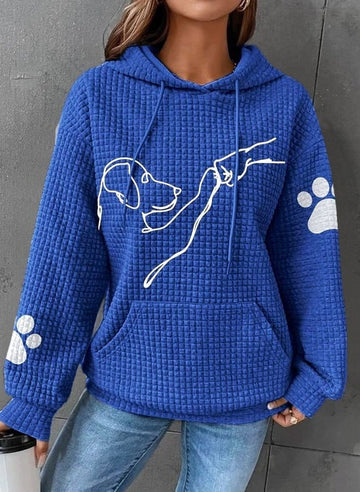 Women’s Hoodie – Quilted Texture – Relaxed Fit – Dog and Paw Print – Kangaroo Pocket