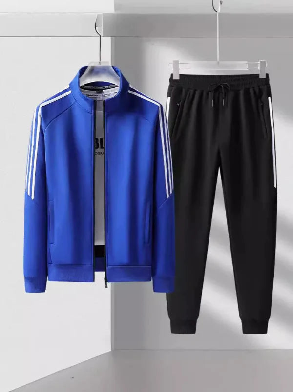 Men’s Two-Piece Tracksuit Set – Regular Fit – High Collar Zip Jacket – Tapered Joggers – Striped Trim