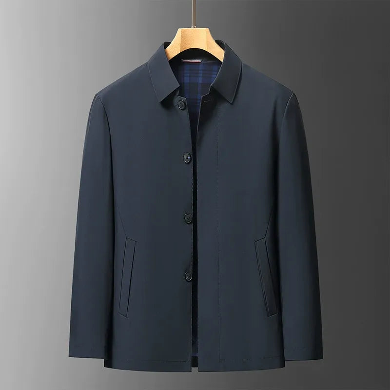 Men’s Mid-Length Jacket – Regular Fit – Button Front – Point Collar – Plaid Lined