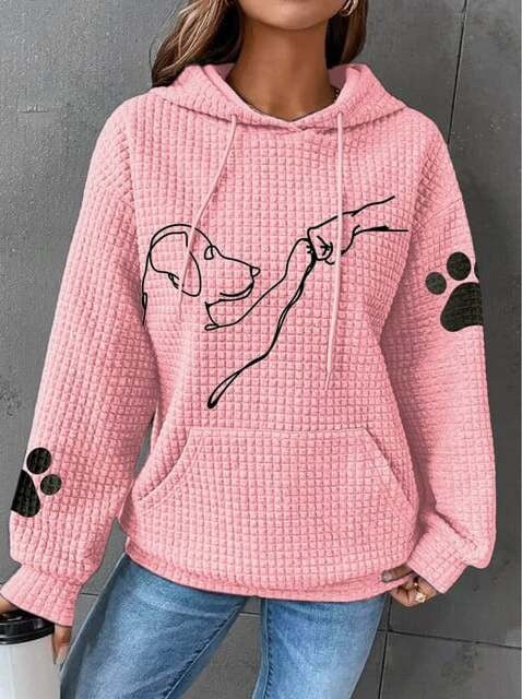 Women’s Hoodie – Quilted Texture – Relaxed Fit – Dog and Paw Print – Kangaroo Pocket