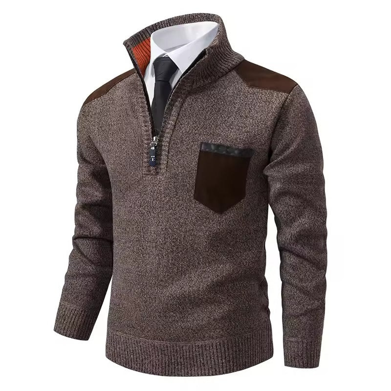 Men’s Pullover Sweater – Wool Knit – Regular Fit – Half-Zip with Chest Pocket
