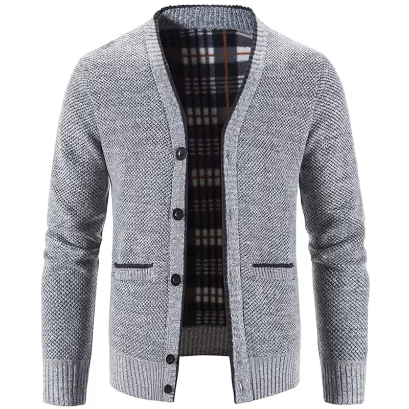 Men’s Knit Cardigan – Wool Blend – Tailored Fit – Fleece Lined – Button Front – Ribbed Trim