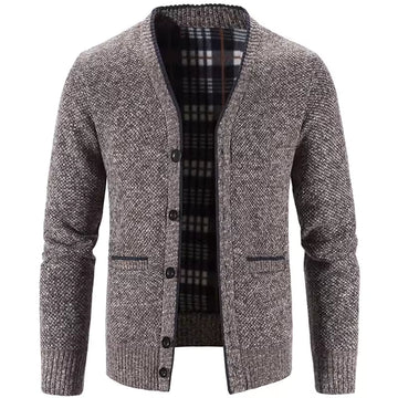 Men’s Knit Cardigan – Wool Blend – Tailored Fit – Fleece Lined – Button Front – Ribbed Trim