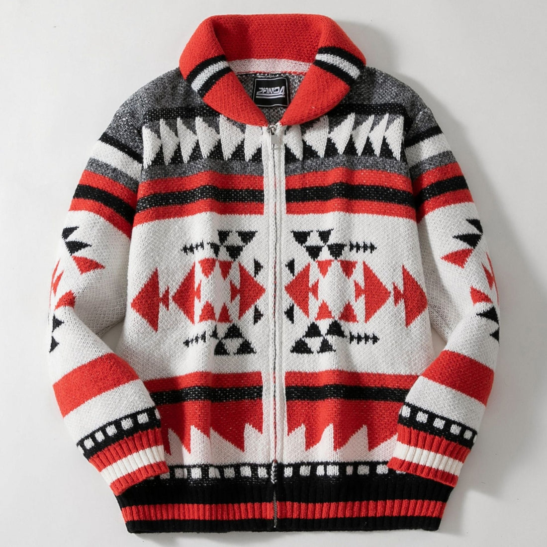 Men’s Cardigan Jacket – Wool Blend Knit – Relaxed Fit – Full Zip – Shawl Collar – Jacquard Pattern