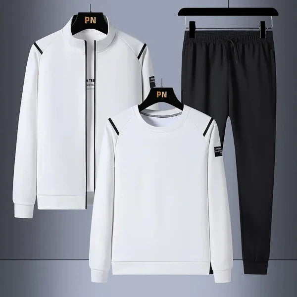 Men’s Three-Piece Athleisure Set – Regular Fit Zip Jacket – Long Sleeve Sweatshirt – Tapered Pants