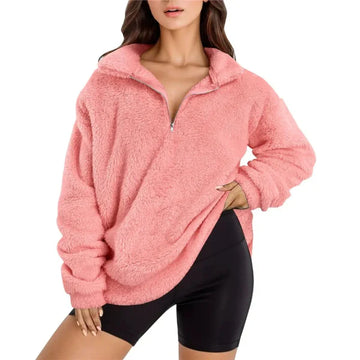 Women’s Fleece Pullover – Oversized Fit – Half Zip – Stand Collar – Soft Cozy Layer