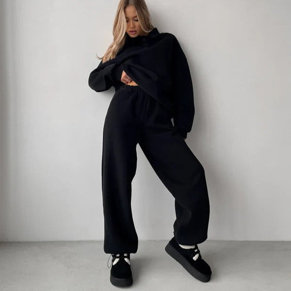 Women’s Two-Piece Sweatshirt – Relaxed Fit – Soft Fleece – Collared – Long Sleeve Casual Top