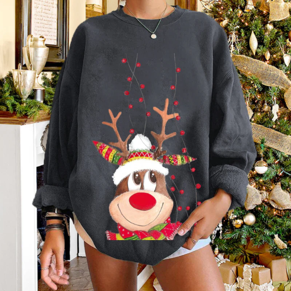 Women’s Pullover Sweater – Relaxed Fit – Soft Knit – Reindeer Print – Casual Wear