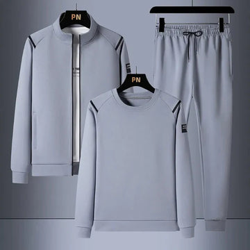 Men’s Three-Piece Athleisure Set – Regular Fit Zip Jacket – Long Sleeve Sweatshirt – Tapered Pants