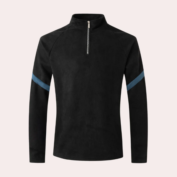 Men’s Pullover – Wool Blend – Relaxed Fit – High Neck Quarter Zip – Striped Sleeves