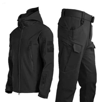 Men’s Two-Piece Set – Hooded Soft-Shell Jacket – Cargo Pants – Water-Resistant Fit