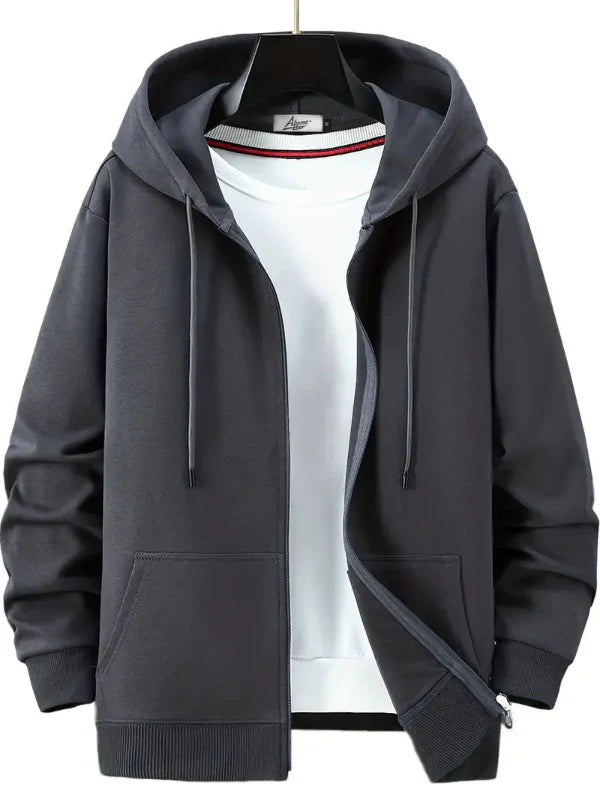 Men’s Full Zip Hoodie – Relaxed Fit – Cotton Blend – Drawstring Hood – Everyday Comfort