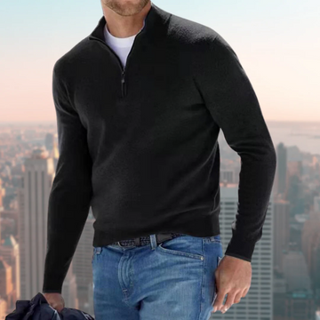 Men’s Sweatshirt – Cotton Blend – Regular Fit – Quarter Zip – Stand Collar – Ribbed Hem