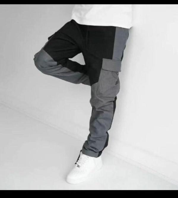 Men's Cargo Pants – Loose Fit – Tapered Leg – Cotton Blend – Patchwork – Utility Pockets