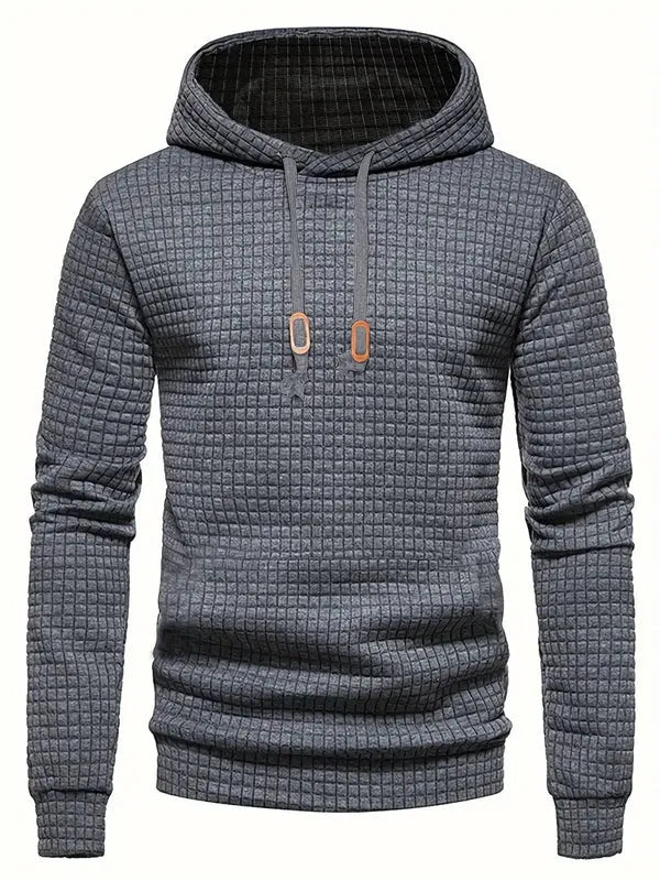 Men’s Pullover Hoodie – Quilted Texture – Regular Fit – Adjustable Hood – Ribbed Trim