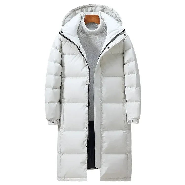 Men’s Long Down Jacket – Oversized Fit – Quilted Insulated – Hooded Windproof Design