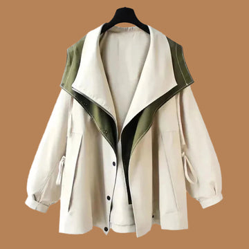 Women’s Coat – Oversized Fit – Wool Blend – Statement Collar – Button Closure