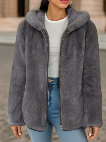 Women’s Hooded Sweatshirt – Lambswool Lined – Coral Fleece – Relaxed Fit – Zip Front